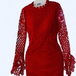 Elegant Red Crochet Dress with lace detailing by Missguided 2